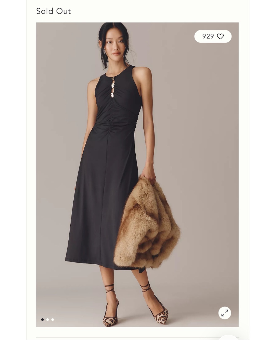 Anthropologie Black Sleeveless Ruched Button Maxi Dress